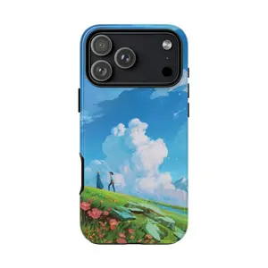 Aesthetic Blue Sky Anime Phone Case, Romantic Wizard Hill Scene Protective Cover – Case for 17 16 15 14 13 12 11 X Pro, Plus, Promax - S21, S22, S23, S24, S25 Ultra