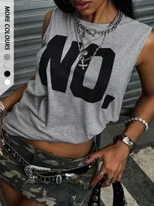 Women's No. Slogan Tank Top, Fitted Casual Style, Organic Textile Material, Perfect for Streetwear & Loungewear