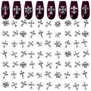 120 Pcs Cross Nail Charms and Gems – 3D Acrylic Silver Cross Charms for Nails for DIY & Professional Manicure – Easy-to-Apply & Durable Nail Decorations, Versatile for Y2K or Daily Manicure Designs