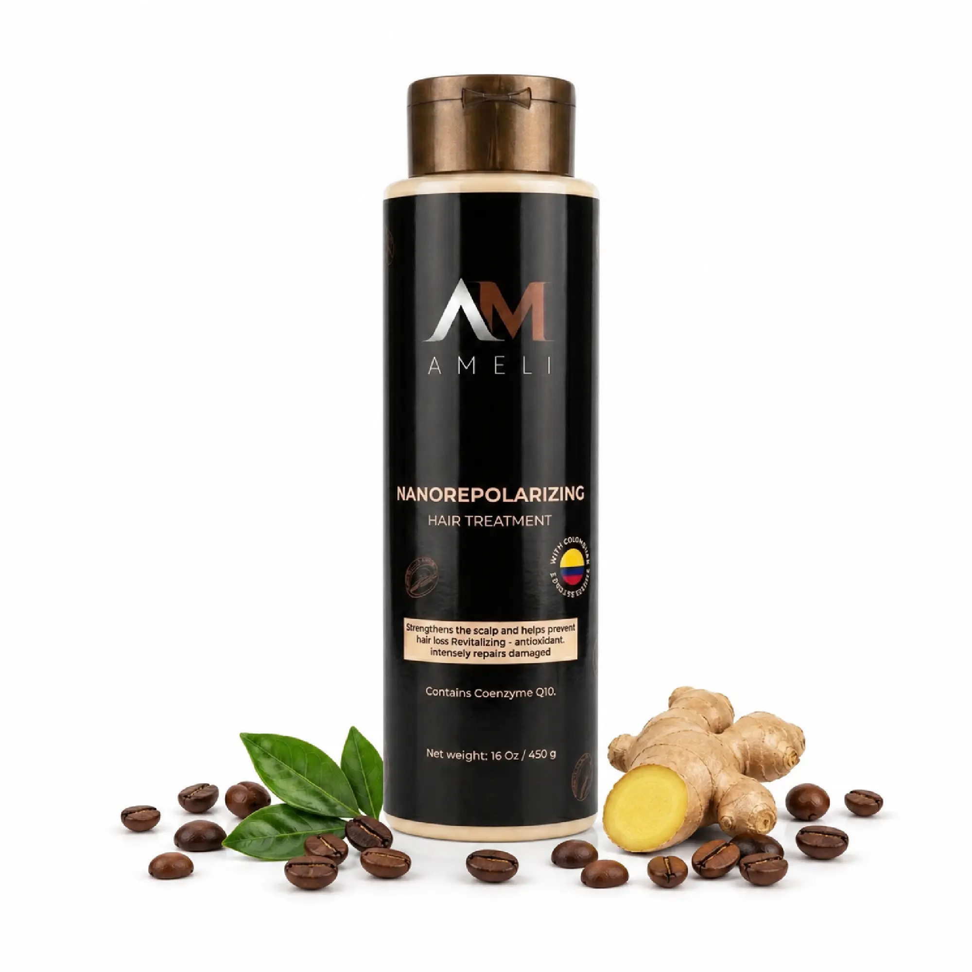 AM AMELI Nanorepolarizing Hair Treatment with Keratin & Coenzyme Q10, Nourishing Repair Mask for Shine & Scalp Treatment for Wavy, Fine & Oily Hair, 16.9 fl oz