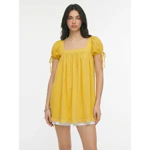 100% Cotton Square Neck Blouse – Flattering Knotted Crop Top with Ruffle Sleeves, Soft & Breathable for Daily Commute,Square-neck ruffled tie-neck short-sleeve shirt