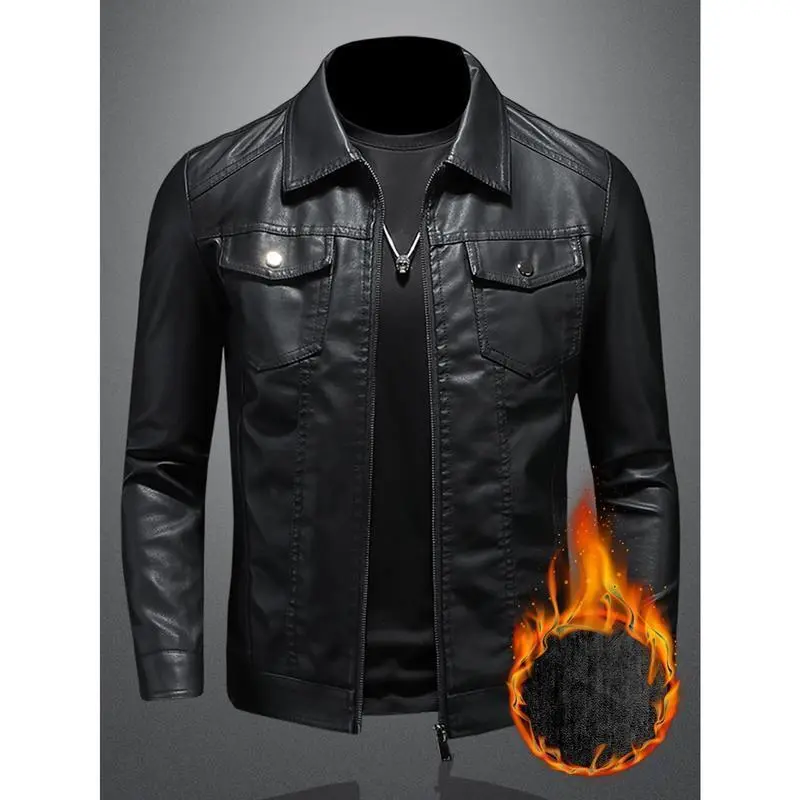 [Trendy Slim Fit Jacket] Trendy Korean Style Men's Slim Fit Jacket - Compact Size, Fleece Lining, Zipper Closure & Multiple Pockets for Fall and Winter Warmth