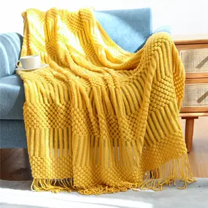 Pineapple Bubble Knitted Blanket with Fringe, Soft Warm Comfortable, Skin-Friendly Fabric, All-Season Use, Bedding Accessory, Sofa Throw, Camping Tool