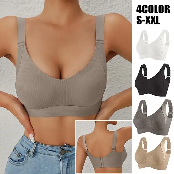 EssElegance 2/4 counts Set Women's Solid Color Wireless Bra, Comfortable Breathable Elegant Seamless Push Up Bra, Underwear for Women, Softness Underwear for All Seasons, Bras for Women