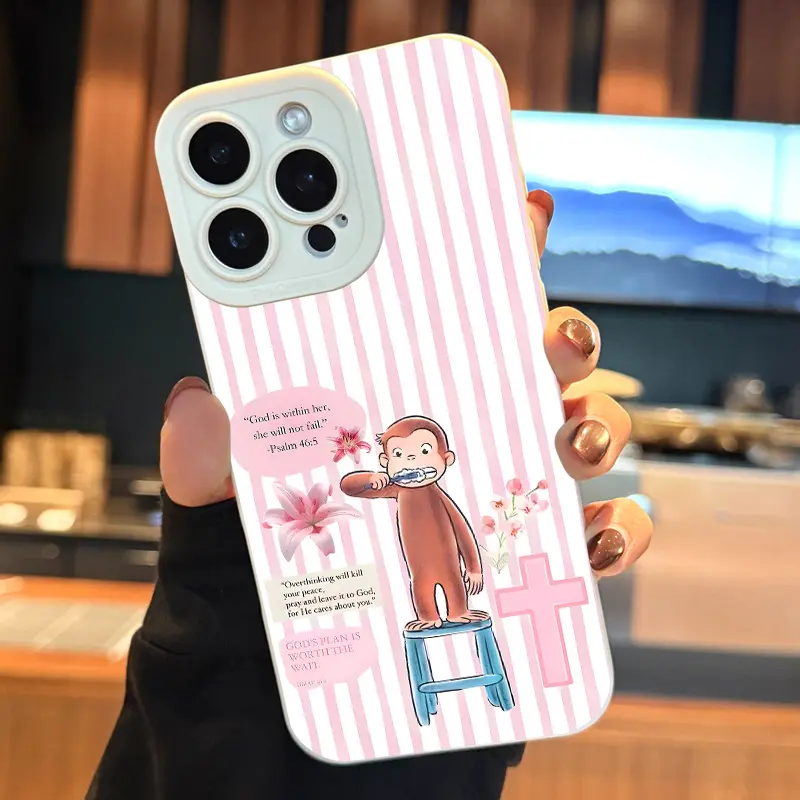 Soft Striped Monkey Brush Pattern Smartphone Protector Cover, 1-Piece Versatile Cellphone Accessory, Compatible with Multiple Apple Phone Cases, Accessories, Casing