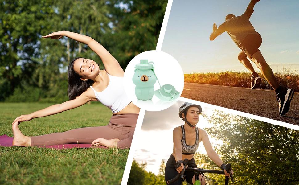 Cute Cartoon Shaped Foldable Water Bottle 500ml, Leakproof Soft Silicone Travel Flask with Handle, Portable Space-Saving Drinking Bottle for Hiking Camping Gym Daily Use