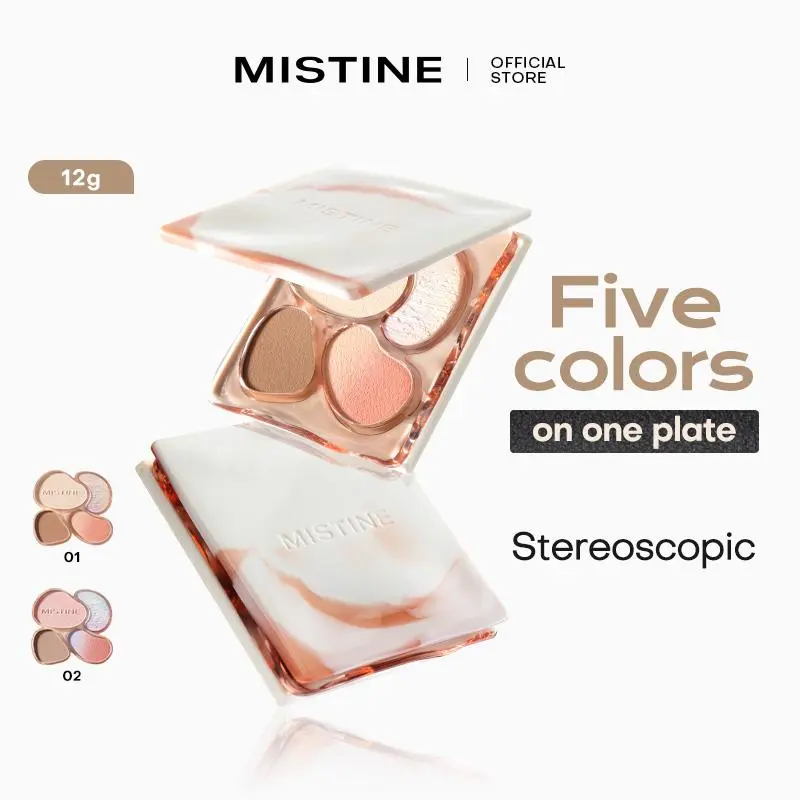 Mistine Face Contour Palette Highlight Palette Blush Palette 01 Palm Sunshine 12g Melts Smoothly into the Skin Natural Pearlescent Effect