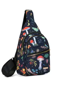 Simple and stylish mushroom-patterned multi-compartment waist bag, Casual Bum Bag, with multiple zippers, women's daily easy-to-match lightweight and durable crossbody bag