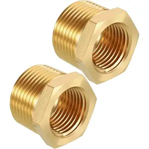 Pack of 2 Reducers 3/4 to 1/2 Inch Adapter, Male Thread to Female Thread Nipple, Inch Female Thread, Reducing Nipple for Industry, Commercial Female Brass Hex Bushing, Hose Fittings Adapter Reducer Fit Pipe Leak, High Pressure Hose, Garden Hose Metal