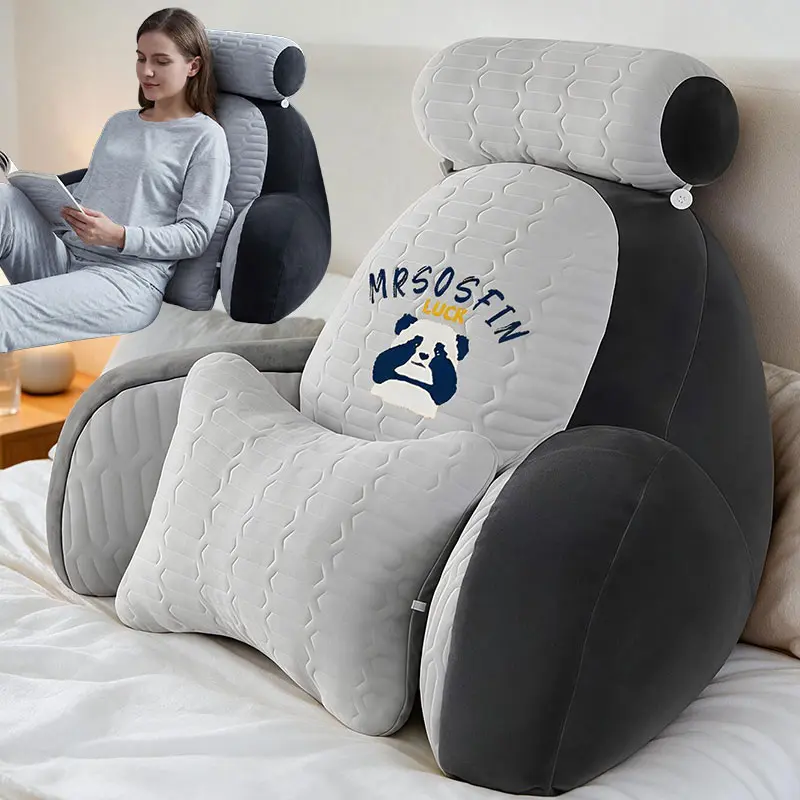Reading Pillow Bed Rest Pillow With Detachable Neck Roll & Armrests, Ergonomic Back Support Cushion For Sitting Up In Bed, Soft Plush Backrest Pillow For Reading Gaming Watching TV On Bed Sofa For Adults