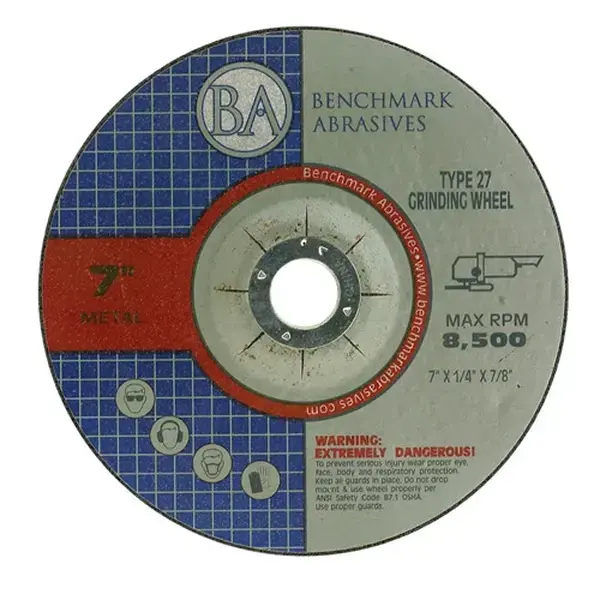 T27 Depressed Center Grinding Wheel with Fiberglass Reinforcement, Bakelite Resin - 7"x1/4"x7/8", 25-Pack for Right-Angle Grinders, Aggressive Metal Grinding with Aluminum Oxide Grain, Titanium Compatibility, Aggressive Grinding, Wrought Iron
