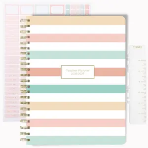 Teacher Planner 2026-2027, Horizontal Lesson Plan Book for Teachers | Pastel Striped, 8.5" x 11" | Weekly & Monthly Academic Year Lesson Planner, July 2026-June 2027 | Stickers & Bookmark