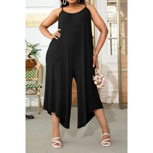 Plus Size Printed Spaghetti Strap Wide Leg Jumpsuit