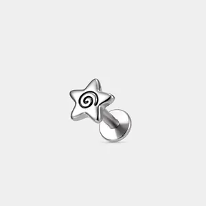 Oufer 16G Stainless Steel Star Helix Cartilage Ear Piercing Bar Length 6mm Flat Back Internally Threaded Stud