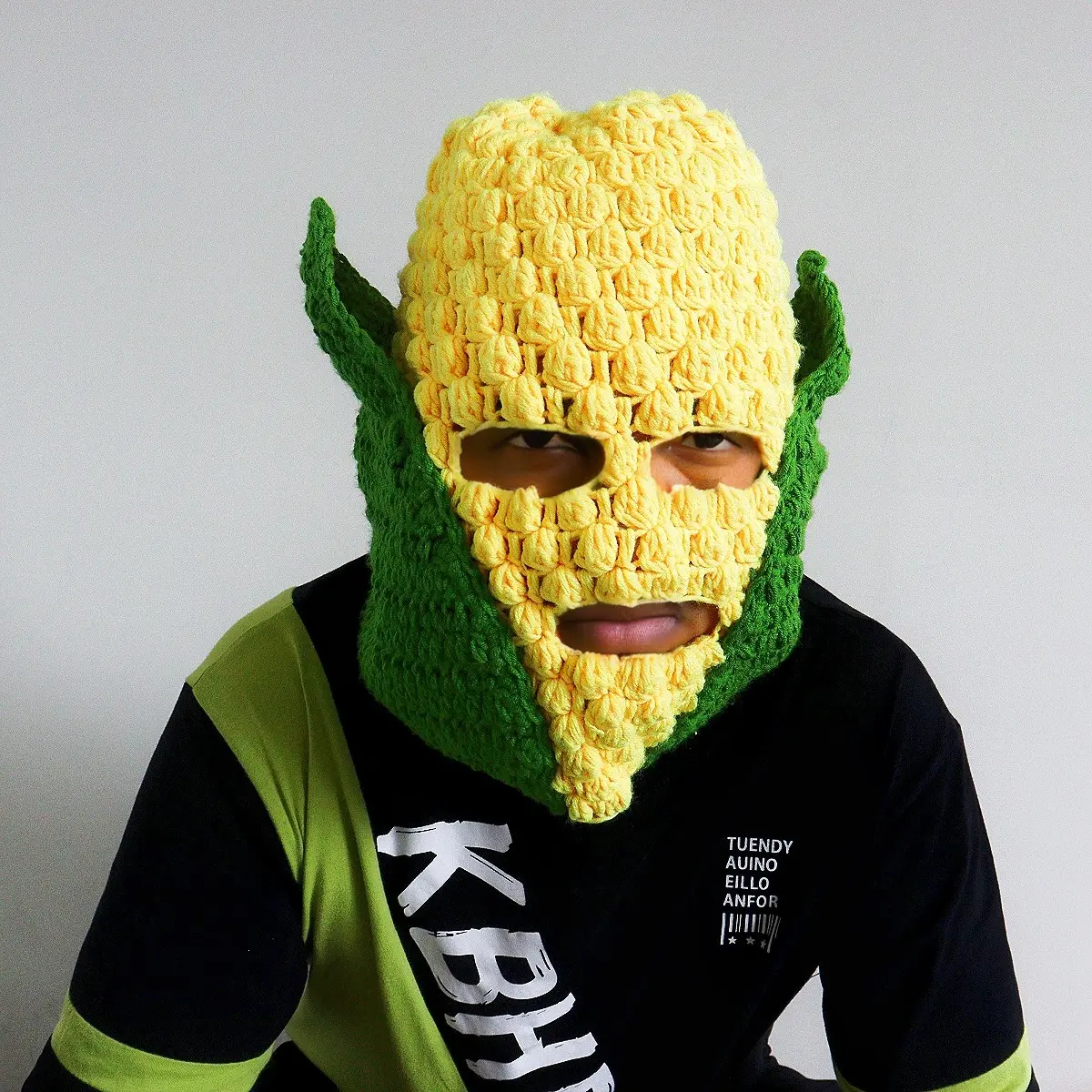 Handmade Crochet Corn Balaclava with Leaves, Funny Vegetable Ski Mask for Winter, Novelty Yellow Full Face Beanie, Y2K Silly Food Meme Hat, Viral Unique Gift for Men & Women