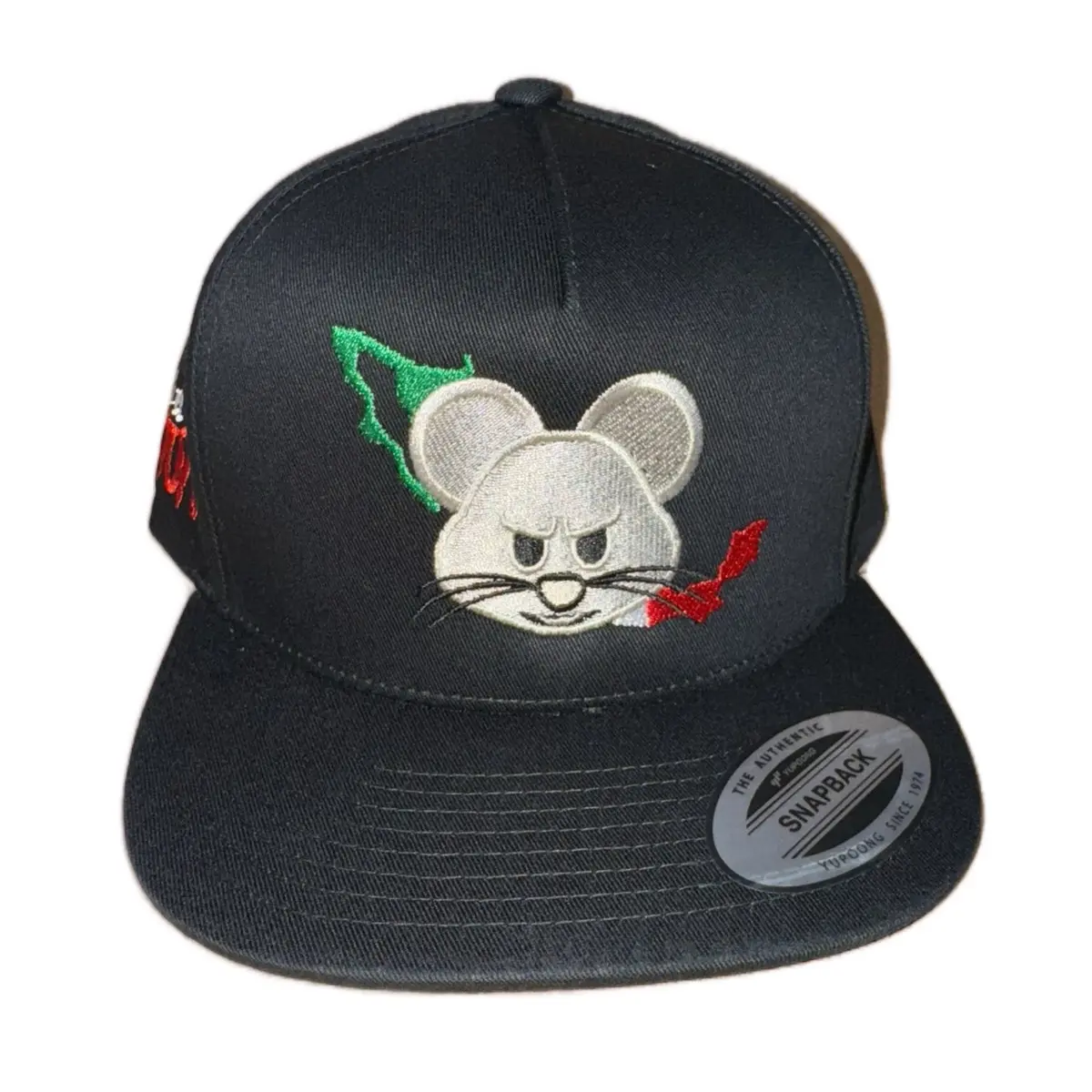 Authentic Yupoong 6007 Adjustable Snapback Cap, High-Profile Classic Fit, Polyester-Cotton Blend, "El Ratón" Mouse Graphic