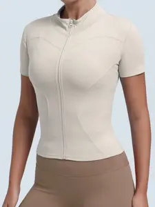 High Elastic Yoga Jacket, Tight Running Bare Feel Fitness Workout Top, Short Sleeve Women's Sports Apparel, Comfortable and Stylish, Fitness Running Tops, Sports Clothing, Activewear