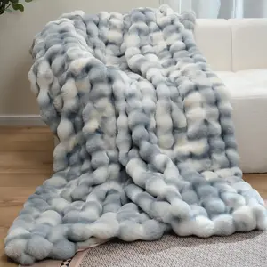Super Comfort  Warm Thick 1000GSM Luxury Plush  Faux  Throw Blanket, Fluffy Blanket,Soft Cozy Bubble Blanket for Couch Chair Bed Sofa Living Room -Bluewhite 50'' x 60''