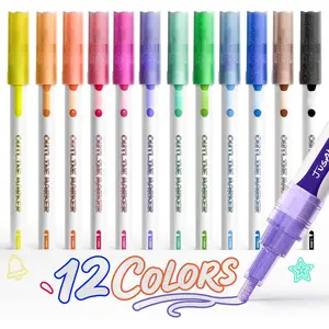 Outline Sparkle Markers, 12 Metallic Shimmer Pens for Adult Coloring, Cool Fun Drawing Supplies for valentines day, Easter, Christmas, Halloween