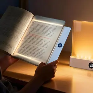 Book Light, Rechargeable Clear LED Flat Reading Light with & Timer, Dimmable Panel Plate Lamp Book Full Page Light for Reading in Bed at Night, Funny Gifts for Readers