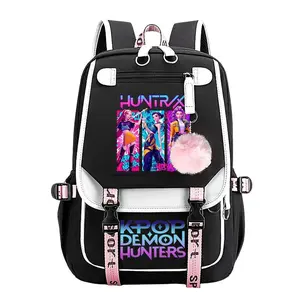 KPop Demon Hunters Group Backpack for Teens, Large Capacity Laptop School Bag For Boys & Girls, Breathable S-Shaped Padded Mesh Straps, Multi Pocket Waterproof Bookbag Back to School Gift for Kpop & Anime Fans