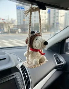 Cute Crochet Dog Car Hanging, Handmade Amigurumi Pilot Puppy Mirror Charm, Plush Car Accessory Gift, Adorable Car Decor for Him Her