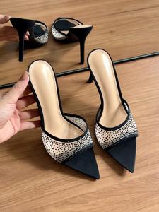 women's fashionable sequins decorated stiletto heels, elegant pointed toe high heel sandals for party, banquet, fashionable shoes for daily wear