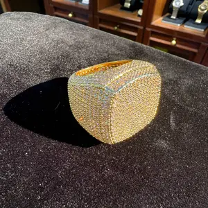 Men's Iced Out Gold Plated Cubic Zirconia Ring Size 12