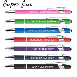 Snarky Office Funny 14/7pcs Ballpen Set Swear Word Daily Pen Set, Office Pens with Sayings for Each Day of The Week, with Stylus Tip, Vibrant Negative Passive Positive Message Pens, Gift for Colleagues, Back to school supplies, Funny Teacher Pens