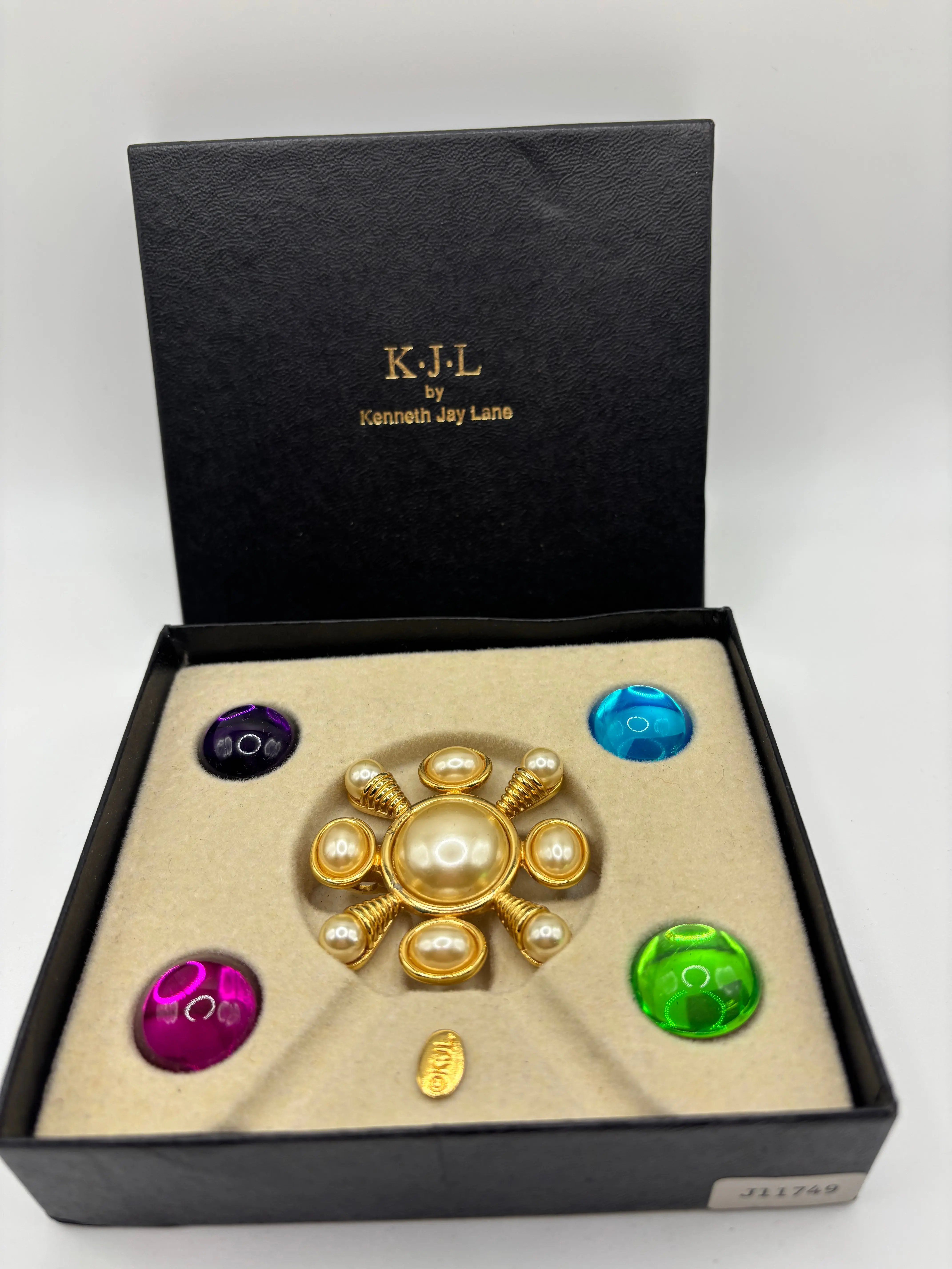 K.J.L by Kenneth Jay Lane Gold Brooch / Necklace with Colorful Stones