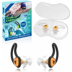Ear Plugs for Swimming, [2 Pairs] Swim Ear Plugs Adults-Waterproof Silicone Water earplugs for Men Women Juniors Swimmers Pool Shower Bathing (Orange)