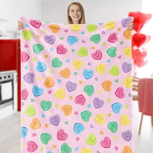 Valentine Fuzzy Blanket Conversation Heart Throw Blanket Candy Love Heart  Soft Cozy Flannel Blanket for Party  Bed Sofa Couch Chair, 50 x 60 Inch