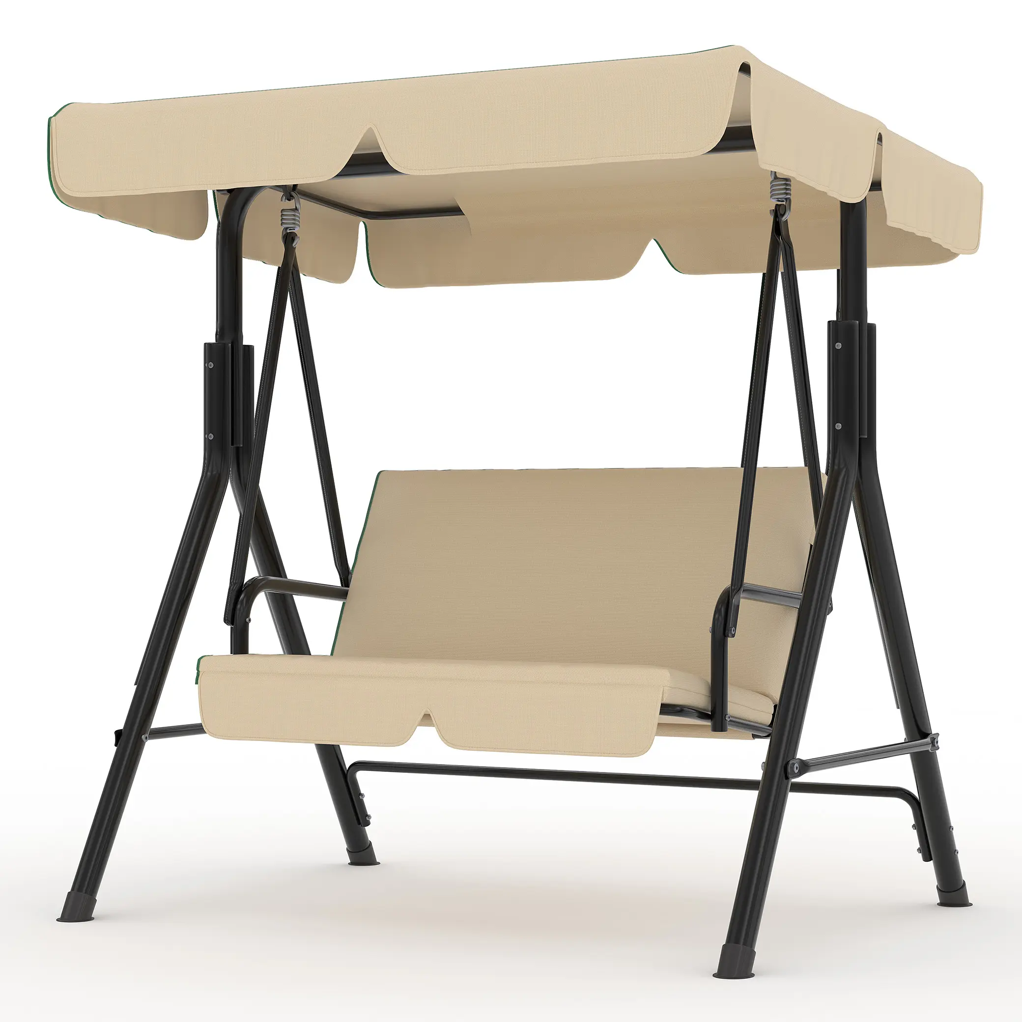 3-Seat Outdoor Porch Swing with Adjustable Canopy and Stand, Heavy Duty Metal Frame Patio Swing for Adults – Perfect for Garden, Backyard or Poolside