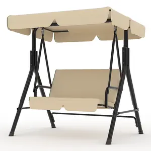 3-Seat Outdoor Porch Swing with Adjustable Canopy and Stand, Heavy Duty Metal Frame Patio Swing for Adults – Perfect for Garden, Backyard or Poolside,summervibes