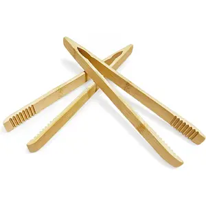2 Pack   Toaster Tongs, 10 Inches  Wooden Tongs with Serrated Tips for a Secure Grip  Toast, Bagels, Pastries, and Salads,  for Cooking & Serving