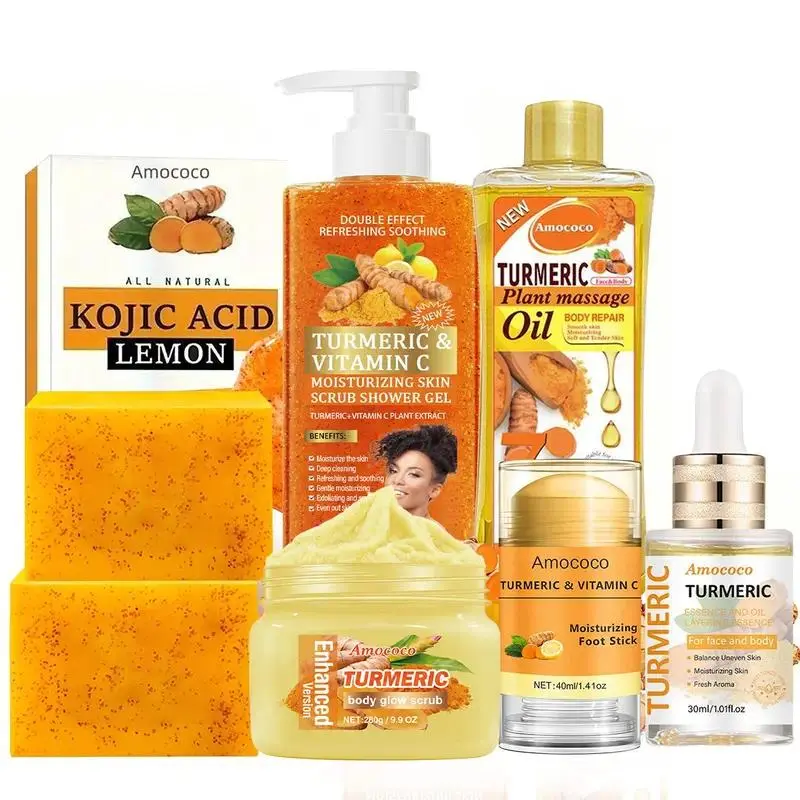 Turmeric Full Body Ultimate Care Set | Double Turmeric Soap, Body Wash, Exfoliating Scrub & 200ml Pure Turmeric Oil, All-Natural Daily Cleansing & Moisturizing Skincare Kit