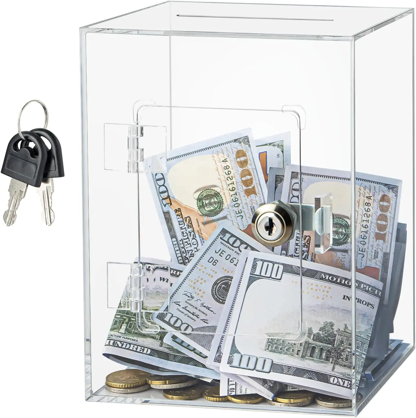 Clear Piggy Bank with Lock, Acrylic Piggy Bank with Key for Adults Kids Openable, Reusable Money Saving Box for Birthday