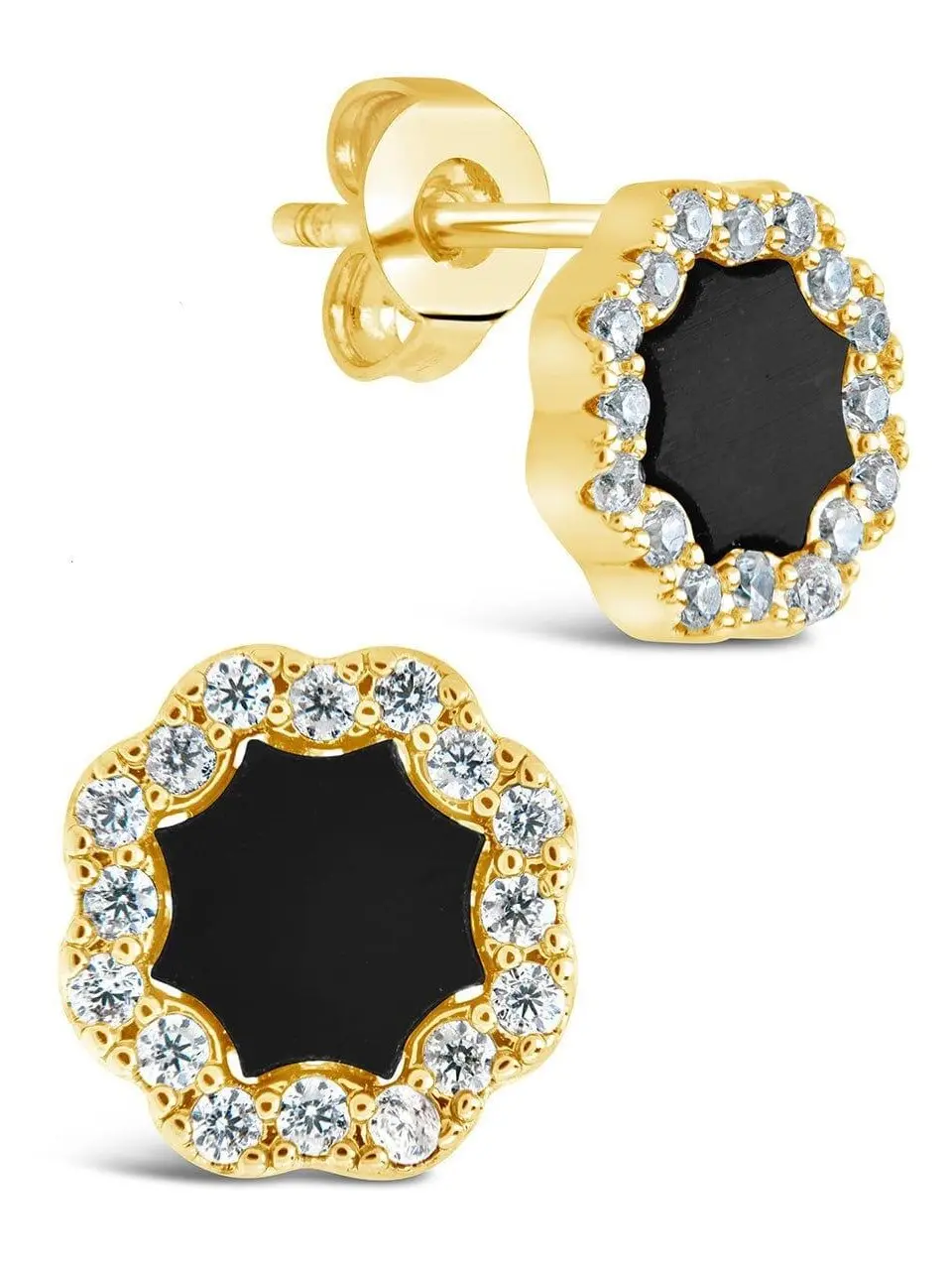 CZ Bezel Frame Rose Petal Stud Earrings CZ Bezel Frame Rose Petal Stud Earrings