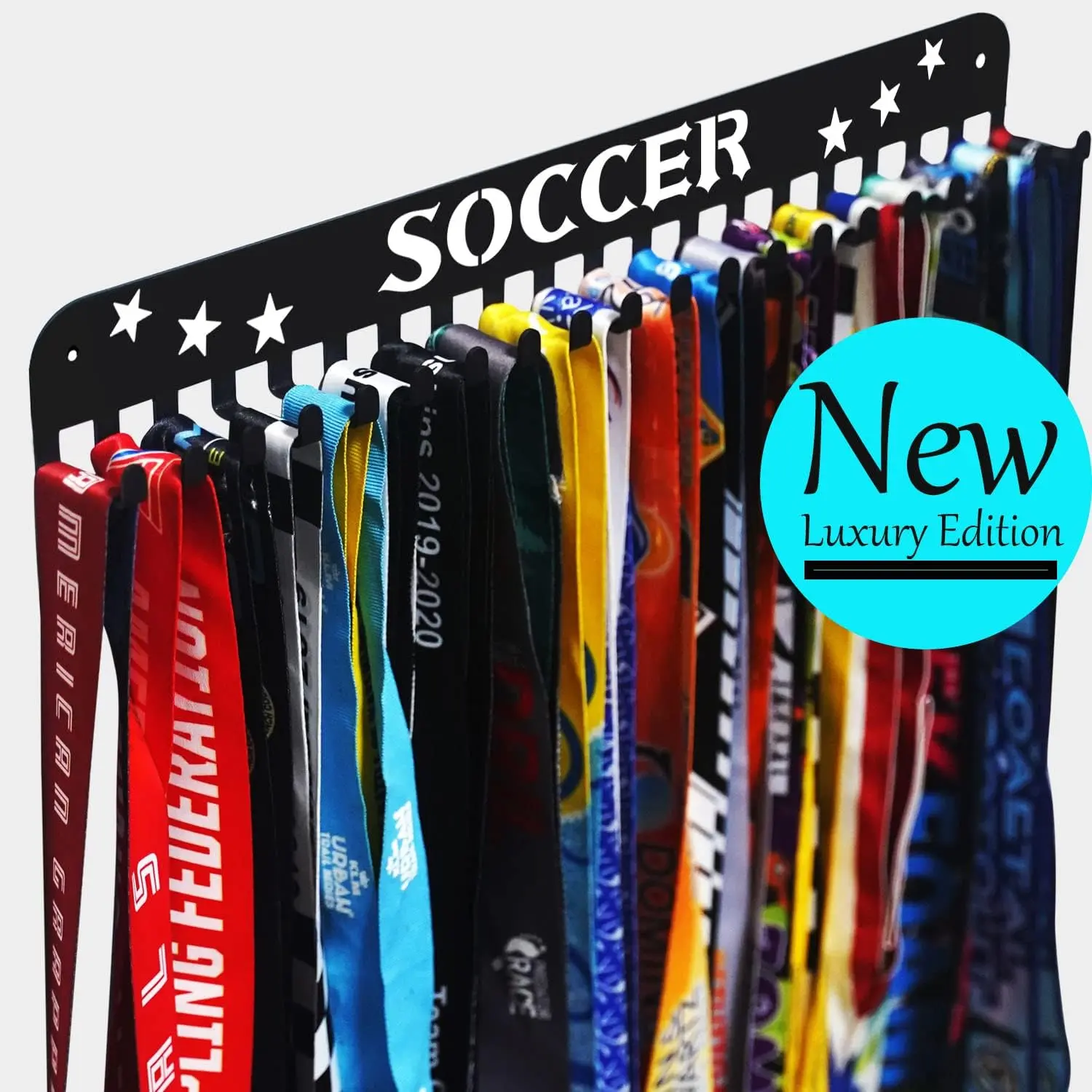 Medal Display Hanger Never Give Up with 20 Hooks,Medal Hanger Display For Wall with 16inchL,race medal display Upgraded Medal Holder display with Simple Design For gymanstics,race,soccer,swim