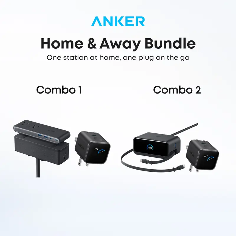 Anker Nano 45W Fast Charging USB-C Charger & Nano Power Strip Bundle - Cellphone/Mobile Electronic Charger, 180° Foldable Plug, Smart Recognition, Care Mode, 5ft Cord, 1500J Surge Protection, Desk Clamp, Minimalist Tech Desktop Charging Station