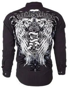 Xtreme Couture Affliction Men's Button down Shirt Kings Fall (Black) Long Sleeve Cotton
