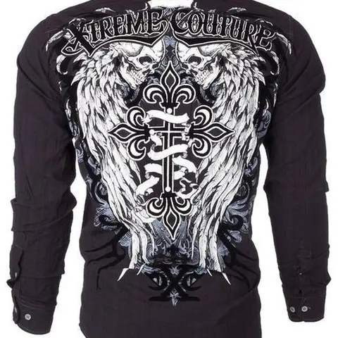 Xtreme Couture Affliction Men's Button down Shirt Kings Fall (Black)