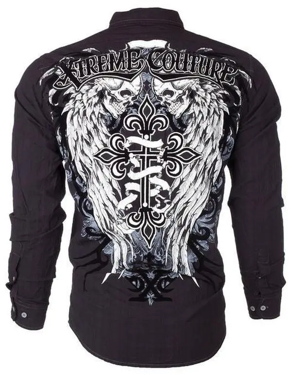 Xtreme Couture Affliction Men's Kings Fall Casual Style Graphic Shirt - Menswear Longsleeves Cotton Button-Down Top, Cross, 100% Cotton