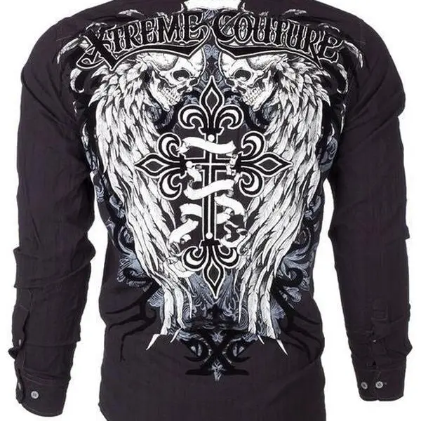 Xtreme Couture Affliction Men's Button down Shirt Kings Fall (Black)