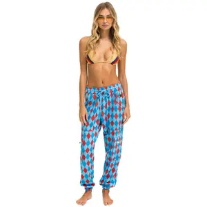 DIAMOND REPEAT SMILEY 2 EMBROIDERY CARGO COLOR BLOCK SWEATPANTS - SKY