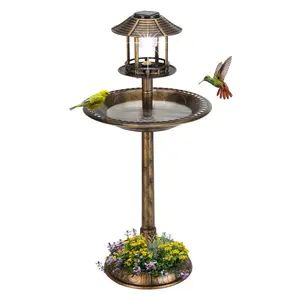 【Summervibes】Ubesgoo Outdoor Bird Bath, Garden Bird Baths Decorations with Solar-Powered Lamp and Resin Pedestal Flower Planter Base Bird Feeder for Yard Patio