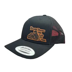 Dump truck truck driver building dreams one load at a time Yupoong 6606 /Richardson 1112 snapback hat blue collar worker tradesman leatherette raw hide patches.