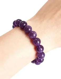 Natural Amethyst Bracelet, Purple Crystal Stretch Gift for Women, Elastic Adjustable Healing Stone Jewelry