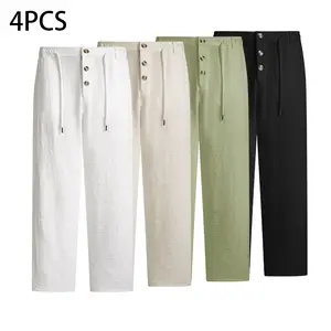 1/4-Pack Men's Textured Casual Pants, Wide Leg & Straight Fit Dress Pants with Button Fly and Drawstring Elastic Waist, Loose Fit Trousers for Summer, Clean Fit, City Boy Style, and Daily Wear