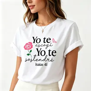 Spanish Isaiah 41 Faith Tshirt, Yo Te Escogi Flor Rosa Mariposa Christian Shirt, Latina Inspirational Spanish Scripture Graphic Tee For Christian Women Religious Gift For Women Bible Verse Tee